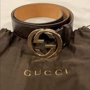 Gucci Brown and gold buckle belt